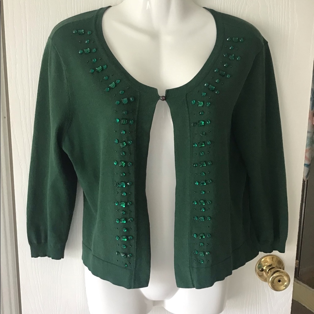 Cardigan by Nine West green with stones size Med great formal look one button